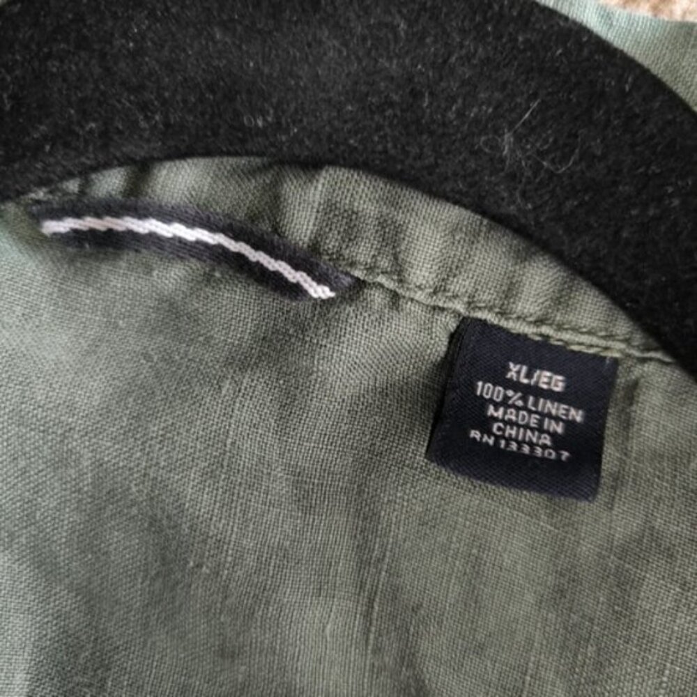 Gap Pure Linen Mens Coastal Resort Beach Holiday Forest Military Green Shirt XL - Picture 5 of 9